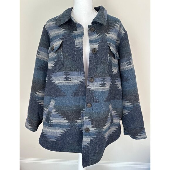 Coldwater Creek Womens Aztec Print Sierra Madras Jacket Size XL Blue Wool Blend - Picture 8 of 16